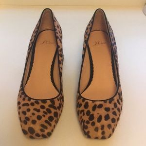 Jcrew hair calf cheetah block heel pumps 9.5